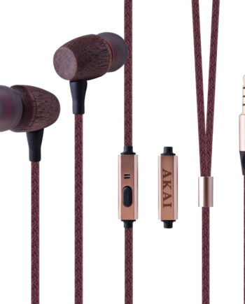 Akai BTE-W200F Kαφέ Βamboo in-ear ακουστικά handsfree με καλώδιο 1.2μ