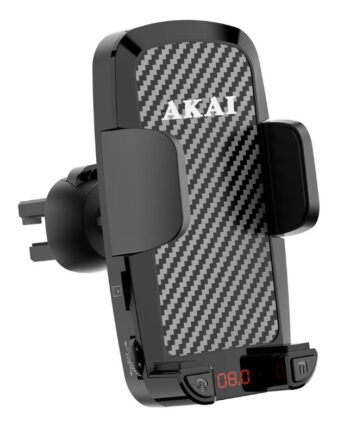 Akai FMT-C14BT Πολυλειτουργική βάση κινητού αυτοκινήτου και FM Transmitter με φορτιστή, Bluetooth, 2 USB, Type-C, ΤF, U-Disk, Aux-Out και Handsfree, 12V-24V